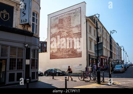 La terra di America in Hastings, Sussex orientale Foto Stock