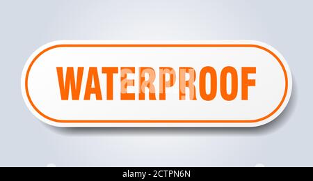 cartello impermeabile. adesivo isolato arrotondato. bottone bianco Illustrazione Vettoriale