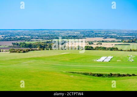 Vista della campagna inglese da Dunstable Downs nelle Chiltern Hills, Bedfordshire, Regno Unito Foto Stock