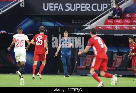 Budapest, Ungarn. Firo: 24.09.2020 Fuvuball, Football UEFA Super Cup 2020 FCB FC Bayern Mvºnchen Muenchen - Sevilla FC gesture, coach, Lopetegui | usage worldwide Credit: dpa/Alamy Live News 2020 Foto Stock