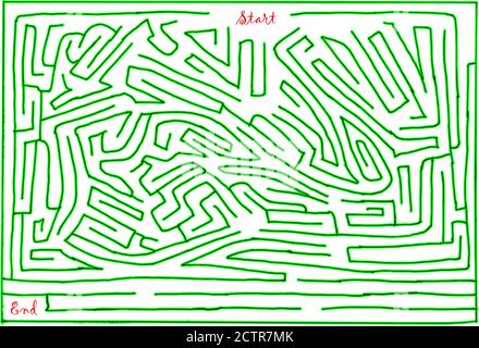 Labirinto numero dodici, grafico fatto a mano di media difficoltà. Colore verde brillante artistico. Può essere utilizzato come sfondo. Gioco di labirinto giocabile. Divertimento da giocare Foto Stock