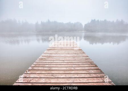 bella nebbia mattutina su un lago in baviera Foto Stock