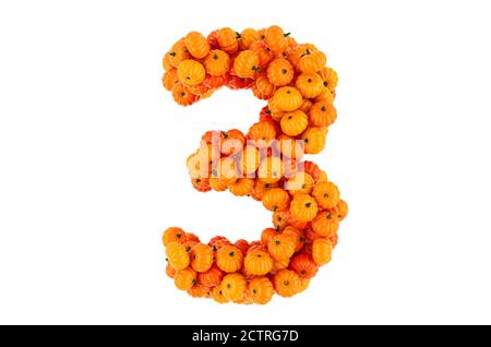 Numero 3 da Pumpkins. Rendering 3D isolato su sfondo bianco Foto Stock