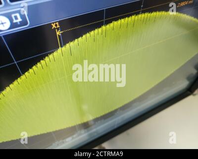 Segnale modulato in ampiezza sullo schermo dell'oscilloscopio digitale Foto Stock