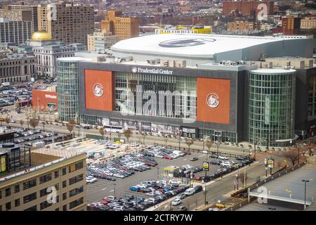 Vista dell'arena Prudential Center nel centro di Newark Foto Stock