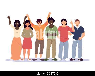 Diversità di donne e uomini disegno cartoni, persone multietnica razza e multiculturale tema illustrazione vettoriale Illustrazione Vettoriale