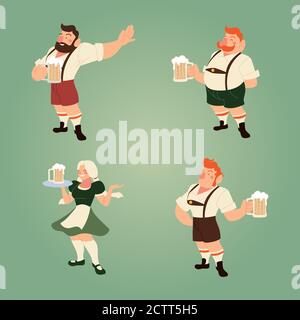 oktoberfest uomo e donna con tradizionale stoffa e birra design, festival Germania e tema celebrazione illustrazione vettoriale Illustrazione Vettoriale