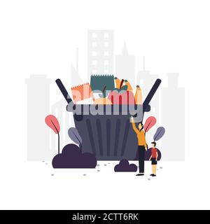 Shopping flat illustration.Vector design.adatto per landing page, ui, sito web, app mobile, editoriale, poster, volantino, articolo e banner. Illustrazione Vettoriale