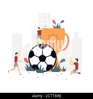Football Champions flat illustration.Vector design.adatto per landing page, ui, sito Web, app mobile, editoriale, poster, volantino, articolo e banner. Illustrazione Vettoriale