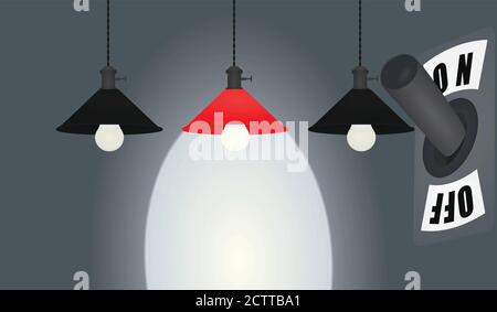 Interruttore metallico con lampadina. Illustrazione vettoriale Illustrazione Vettoriale