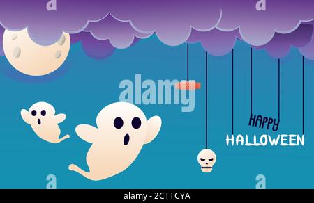halloween fantasmi con nuvole e la scena luna disegno vettoriale illustrazione Illustrazione Vettoriale