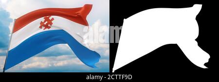 Bandiera di Komi-Permyak Okrug. Illustrazione 3D in primo piano ad alta risoluzione. Bandiere dei soggetti federali della Russia. Set di flag e immagine alfa opaca. Molto Foto Stock