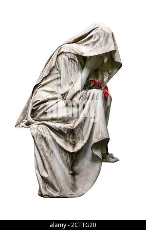 Statua di un giovane angelo isolato su bianco Foto Stock