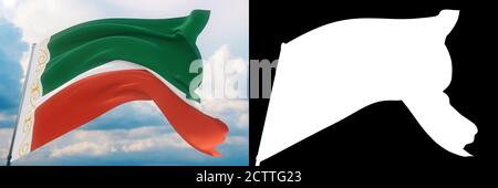 Bandiera della Cecenia, Repubblica cecena. Illustrazione 3D in primo piano ad alta risoluzione. Bandiere dei soggetti federali della Russia. Set di flag e Alpha Matte Foto Stock