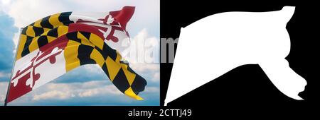 Bandiere degli stati Uniti. Bandiera dello stato del Maryland. Illustrazione 3D. Set di flag e immagine alfa opaca. Bandiere degli stati Uniti d'America Foto Stock