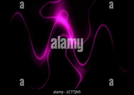 rendering 3d astratto che illumina il frattale con linee elettriche al neon su sfondo nero. Oggetto surreale Foto Stock