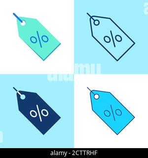 Icona del tag della percentuale di sconto impostata in stili piatto e linea Illustrazione Vettoriale