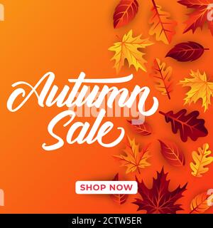 Vendita autunno vettore di sfondo con foglie decorative. Autunno sale Vector sfondo Illustrazione. Modello di progettazione di background abstract Autumn sale per Illustrazione Vettoriale