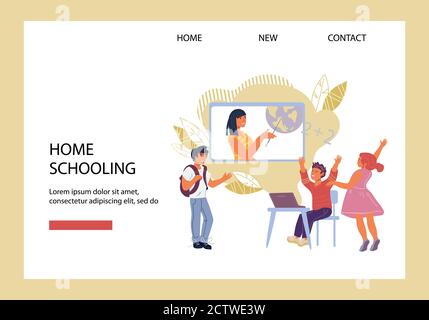 Bambini homeschooling o formazione a distanza per i bambini pagina web. Illustrazione Vettoriale