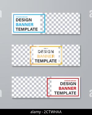 Set di banner Web vettoriali con posizione per foto e cornici a colori per testo. Modelli di progetto in dimensioni standard. Illustrazione Vettoriale