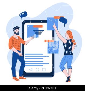 Shopping in linea e acquisto in deposito del Internet con illustrazione del vettore della gente. Illustrazione Vettoriale