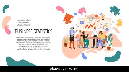 Illustrazione vettoriale del banner del sito Web per le statistiche di business e l'analisi del mercato. Illustrazione Vettoriale