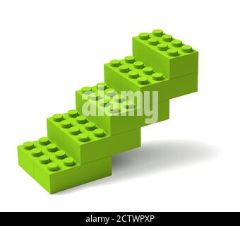 Scale realizzate in blocchi da costruzione giocattolo verde 3D, concetto di crescita avanzamento Foto Stock