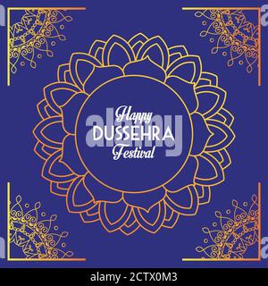 poster happy dussehra festival con scritte in mandala illustrazione vettoriale design Illustrazione Vettoriale