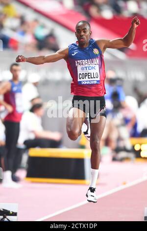 Alexis Copello (Azerbaigian). Triplo salto preliminare round. IAAF World Athletics Championships, Doha 2019 Foto Stock