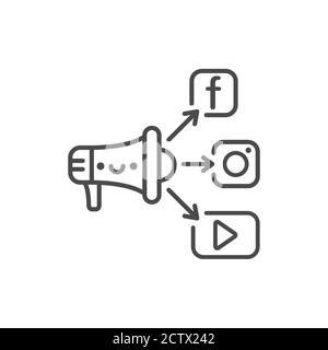Icona nera della linea di promozione SMM. Accedi alla pagina Web, all'app mobile, al pulsante, al logo. Elemento isolato vettoriale. Tratto modificabile Illustrazione Vettoriale