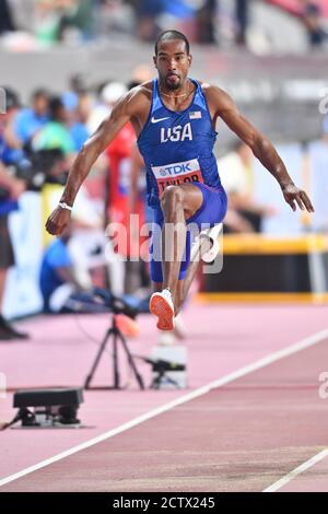 Christian Taylor (USA). Triplo salto preliminare round. IAAF World Athletics Championships, Doha 2019 Foto Stock