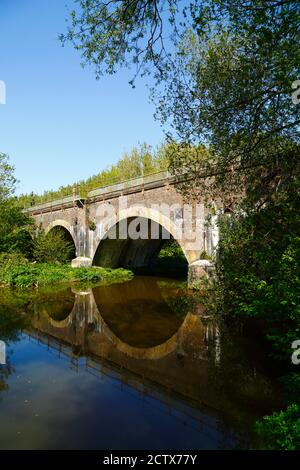 Vista estiva del viadotto della Southern Railway che attraversa il fiume Medway a Haysden, vicino a Tonbridge, Kent, Inghilterra Foto Stock