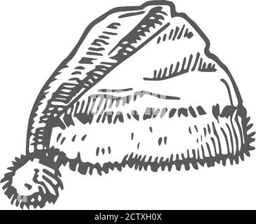 Illustrazione di Christmas Hat Vector disegnata a mano. Schizzo rustico astratto. Disegno di stile di incisione delle vacanze invernali. Illustrazione Vettoriale