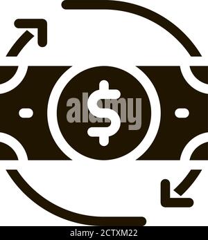 Bank Note Dollar e intorno alle frecce glyph icona Illustrazione Vettoriale