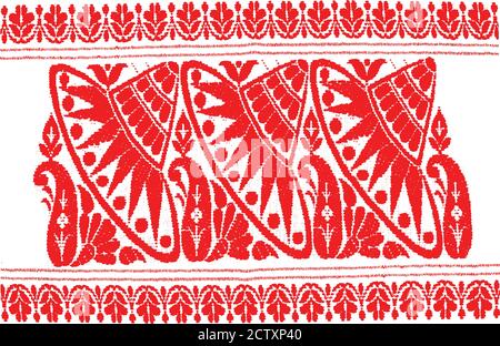 Gamosa textile pattern. Gamosa o gamusa è un articolo di significato per la popolazione indigena di Assam, India. È generalmente un rettangolare bianco Illustrazione Vettoriale