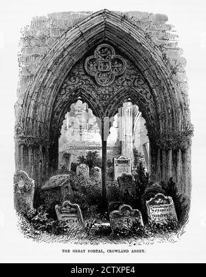 Great Portal, Crowland Abbey, Crowland, England Victorian Engraving, circa 1840 Foto Stock