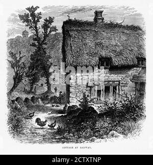Thatch Roof Cottage in Radway, Inghilterra Victorian Engraving, circa 1840 Foto Stock