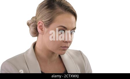 Ritratto di bionda, donna d'affari casual al lavoro in ufficio, whit Foto Stock