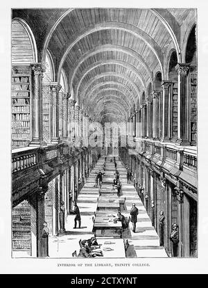 Trinity College Library a Dublino, Irlanda Victorian Engraving, circa 1840 Foto Stock