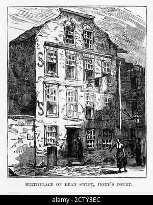 Luogo di nascita di Dean Swift a Dublino, Irlanda Victorian Engraving, 1840 Foto Stock