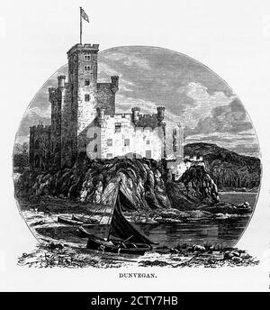 Dunvegan Castle, Isola di Skye a Hebrides, Scozia, incisione vittoriana, 1840 Foto Stock