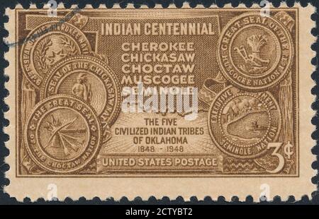 Territorio Indiano di Oklahoma Stamp stock photo Oklahoma, USA, Cherokee Cultura, Cherokee Etnicità, Indian Culture.Cancelled Stamp from the United sta Foto Stock