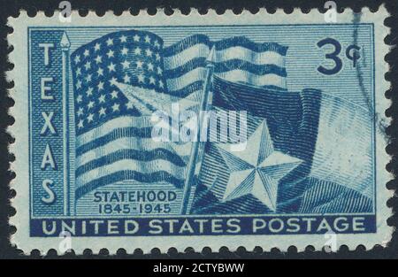 Texas Stamp stock photo.Cancelled Stamp dagli Stati Uniti featuring Lo stato del Texas Foto Stock