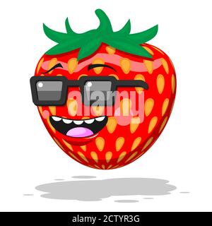 Cartoon personaggio fragola con bicchieri sorriso su sfondo bianco isolato. Immagine vettoriale Illustrazione Vettoriale