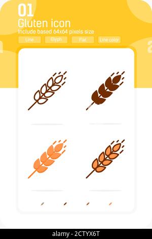 farm wheat ears icona premium con stile multiplo isolato su sfondo bianco. Modello di disegno vettoriale con simboli a grana intera o glutine per web, app, cibo Illustrazione Vettoriale