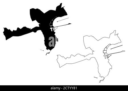 Illustrazione vettoriale della mappa della città di Tunisi (Repubblica tunisina), schizzo della mappa della città di Tunisi Illustrazione Vettoriale