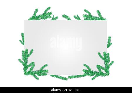 Biglietto d'auguri di Natale o banner con abeti Branches.Christmas composizione con Pinne ritorcitura e cornice rettangolare con copy space.Stock illustrazione vettoriale Illustrazione Vettoriale