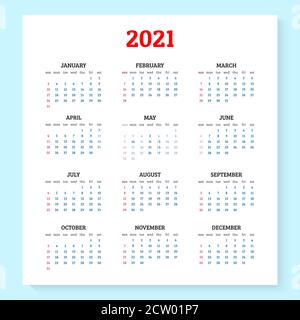2021 Calendario annuale. Illustrazione Vettoriale Illustrazione Vettoriale