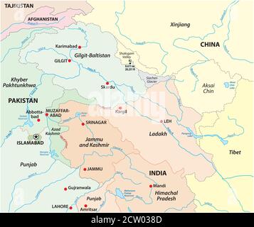 Mappa vettoriale del territorio del Kashmir Illustrazione Vettoriale