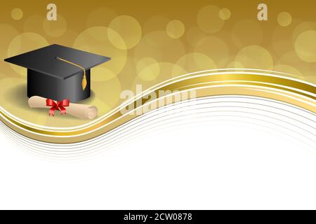 Sfondo astratto beige formazione tappo graduazione diploma rosso arco oro vettore di illustrazione del telaio Illustrazione Vettoriale